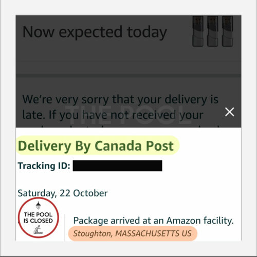 Snapshot from an Amazon package tracking notice explained by surrounding context