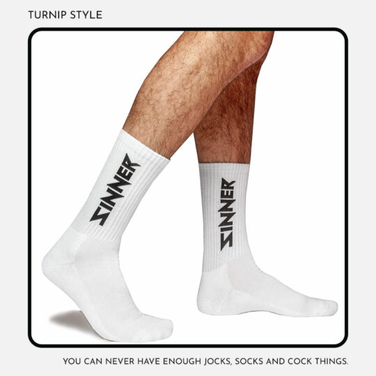 Sinnerwear Dual Socks worn by model